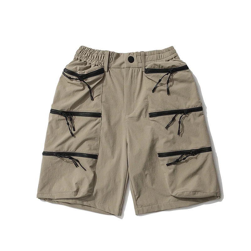 

Japanese Multi-pocket Loose Summer Mens Cargo Shorts Elastic Wasit High Street Straight Five Point Pants Hip Hop Casua Short