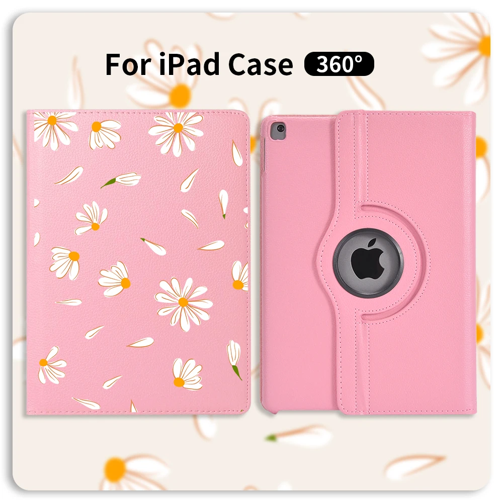 

360 Degrees Rotating PU Leather Flip Cover Case Lovely Daisy For iPad 7th Generation Case Smart Tablet For iPad Mini 5 4 3 Air 2