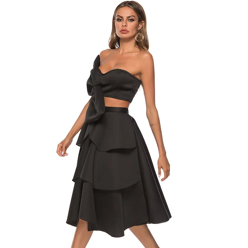 Женский летний комплект из двух предметов сексуальный укороченный топ и юбка с