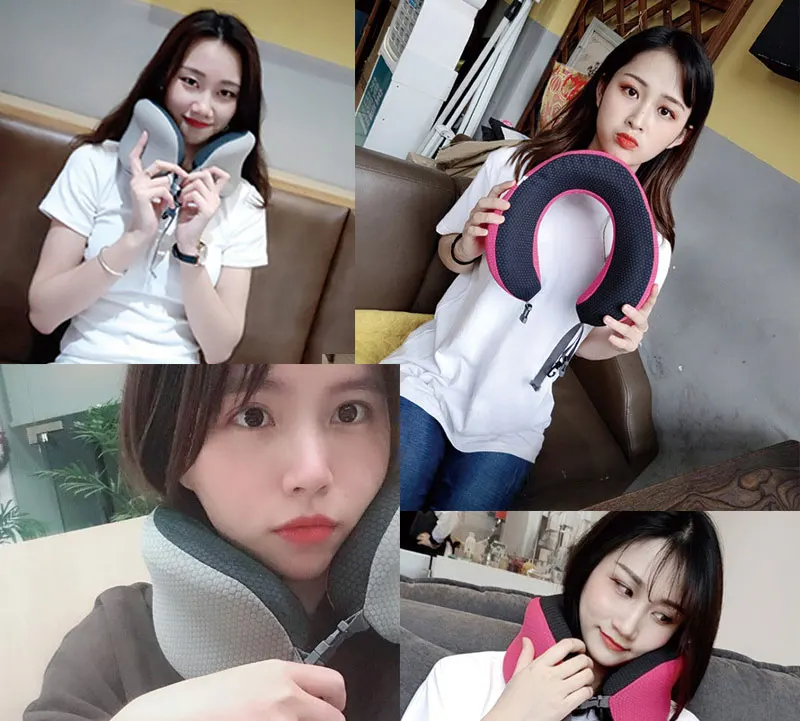 Soft Travel Neck Pillow Light Weight Memory Foam Cushion Support Neck Headrest U Pillow Rollable Pillows for Plane Car Office