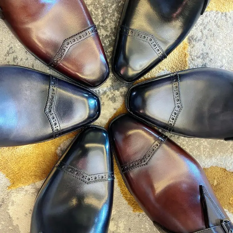 

Sipriks Mens Calf Leather Business Casual Shoes Mens Single Monk Strap Shoes Italian Goodyear Welted Wedding Shoes Black Gray 45