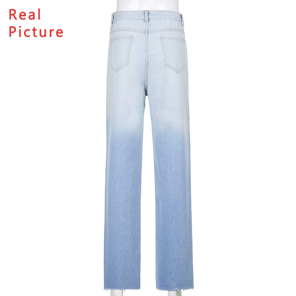 

Missnight Tie Dye Ripped Jeans Hollow Out Baggy Jeans Holes High Waist Loose Straight Pants Streetwear Denim Trousers