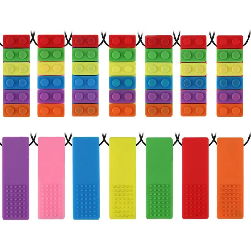 1PC Brick Chew Baby Silicone Teether Rainbow Autism Biter Sensory Chewy Toys Necklace Biting Topper Therapy Gift Wholesa | Мать и ребенок