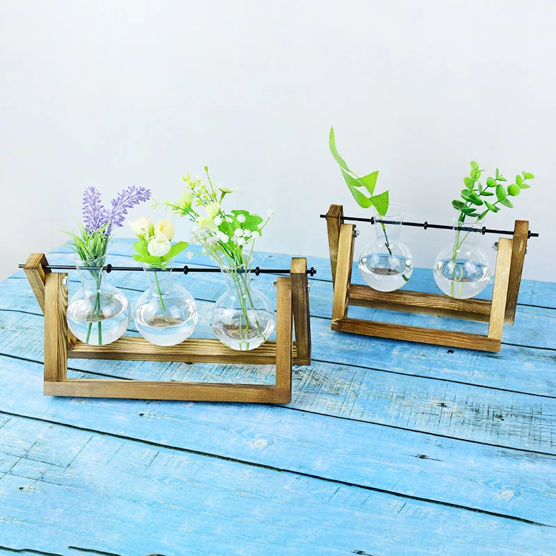 

Terrarium Hydroponic Plant Vases Transparent Flower Pot Wooden Frame Glass Tabletop Plants Office Home Bonsai Decor (3 Sizes) 1p
