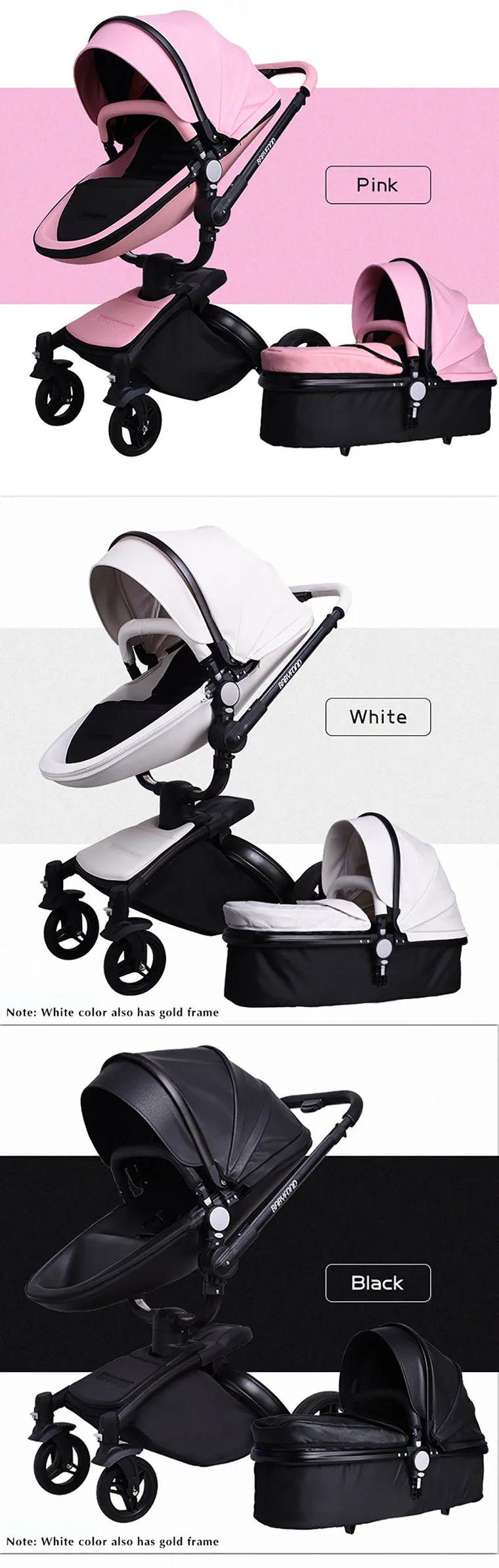 Babyfond Poussette 2 в 1 Детские коляски брендовые коляски розового цвета из искусственной кожи Удобные Детские коляски высокого качества newbornPram