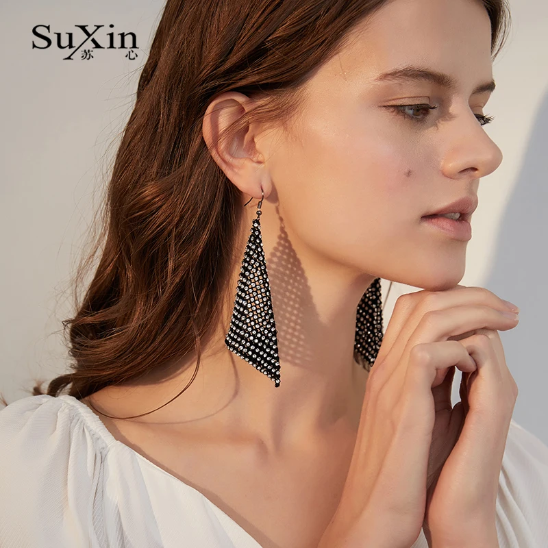 Серьги SuXin 2020 новые темпераментные треугольные серьги для женщин длинные