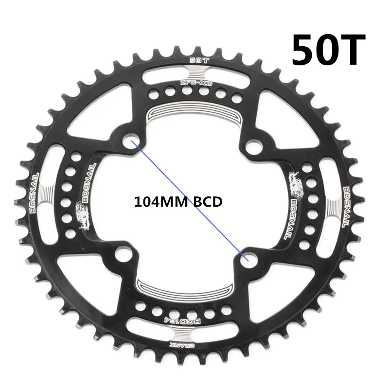 50T black 104BCD 40/42/44/50/52T горный велосипед Звездочка MTB велосипед диаметра окружности болтов(Алюминий узкая широкая цепь из колец цепь - Цвет: 50T black
