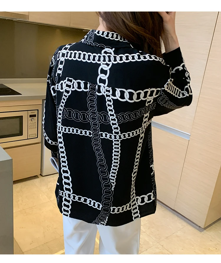 

Houthion Chiffon Printed Women's Blouses Long Sleeve Top Summer Fashion Casual New Korean Retro Blouse Breasted Woman Shirt