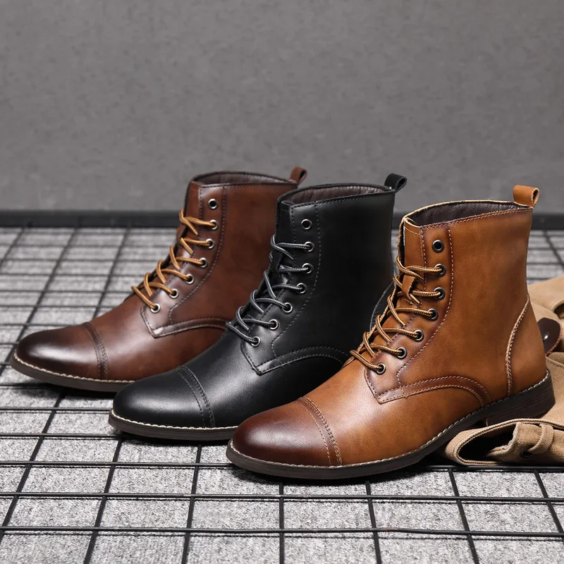 

Britsh Vintage Men Fashion Boots Leather Shoes Men Motorcycle Boots Autumn Winter Designer Casual Plus Warm Men's Ankle Boots