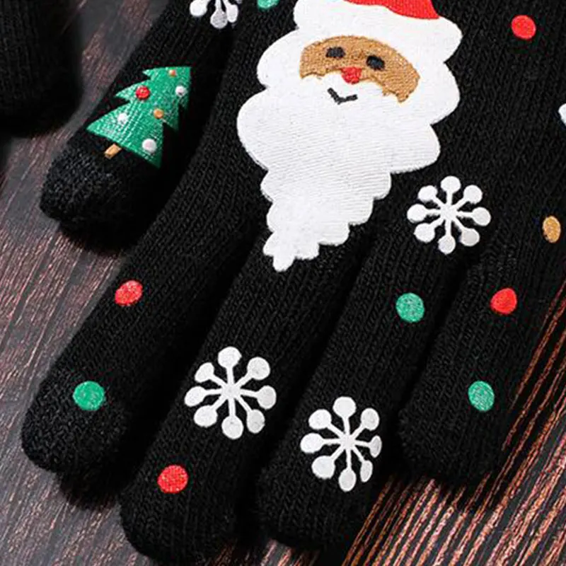 

Cute Santa Claus Printed Gloves Women Autumn Winter Warm Full Fingers Girls Touch Screen Mittens Student Children Christmas Gift
