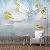 milofi nordic simple small fresh golden three dimensional watercolor feather tv background wall paper mural