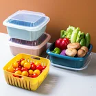 Двойной-Слои сливная корзина крышкой холодильник Многофункциональный квадратный большой Размеры мытье овощей корзина rangement кухни