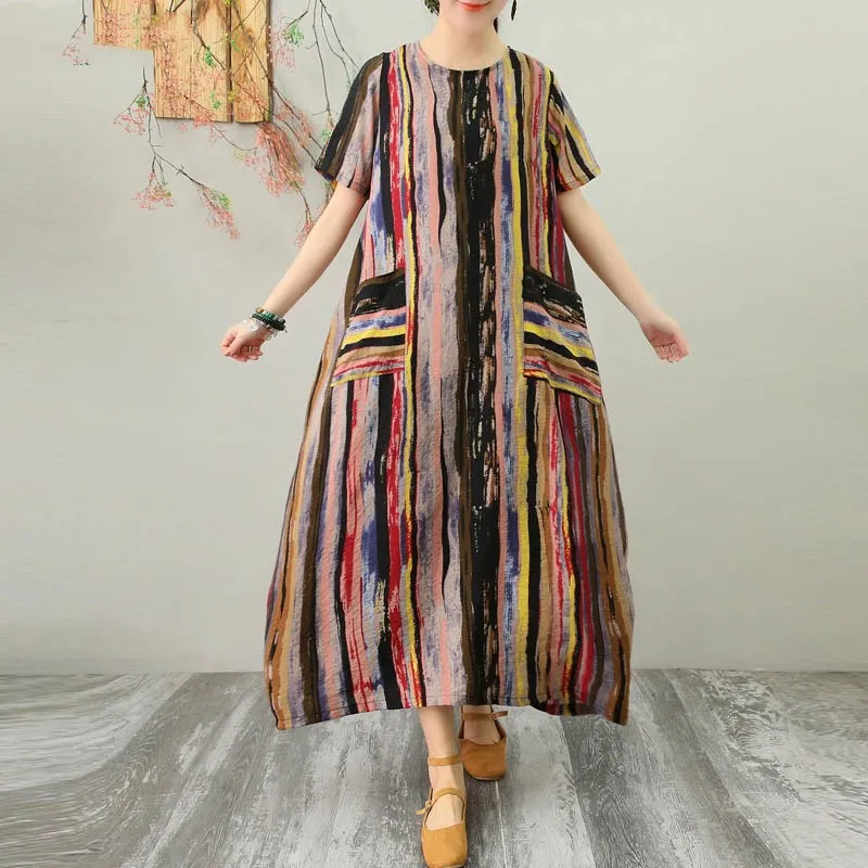 Хорошее женское Повседневное платье макси с коротким рукавом и круглым вырезом