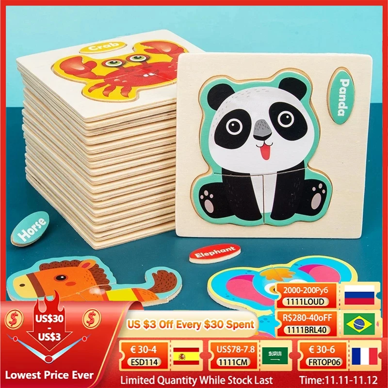 

The New Hot Sell 3D Puzzle Wooden Toys For Children Cartoon Animal Vehicle Wood Jigsaw Kids Baby Early Educational Learning Toy