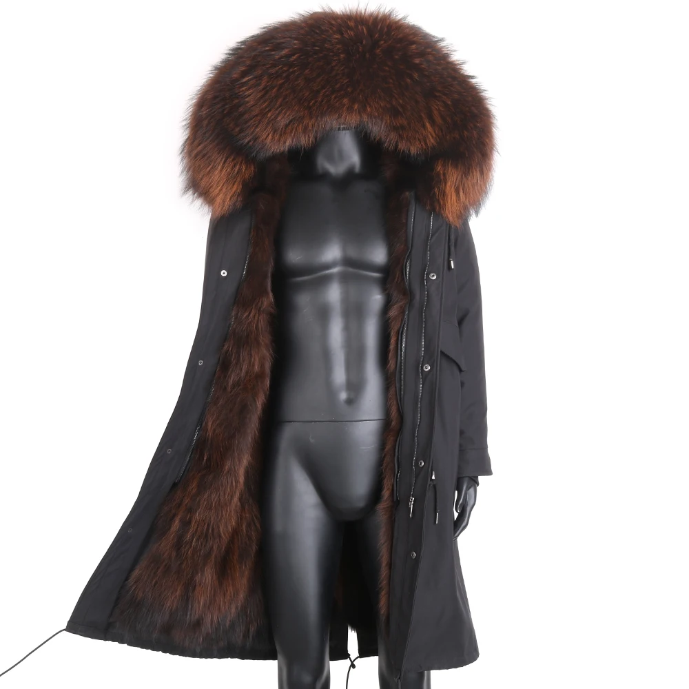 Men's Winter Stylish Jacket Long Russian Man Coat Real Fox Fur Liner Natural Raccoon Fur Collar Hooded Thick Warm Streetwear