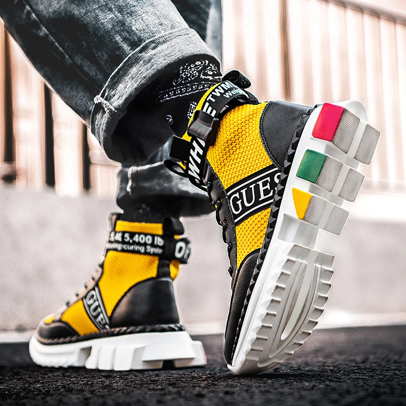 

Fashion High Top Sock Shoes Men Trendy Colorful Sole Outdoor Walking Footwear Lightweight Breathable Mesh Flats Sneakers Homme