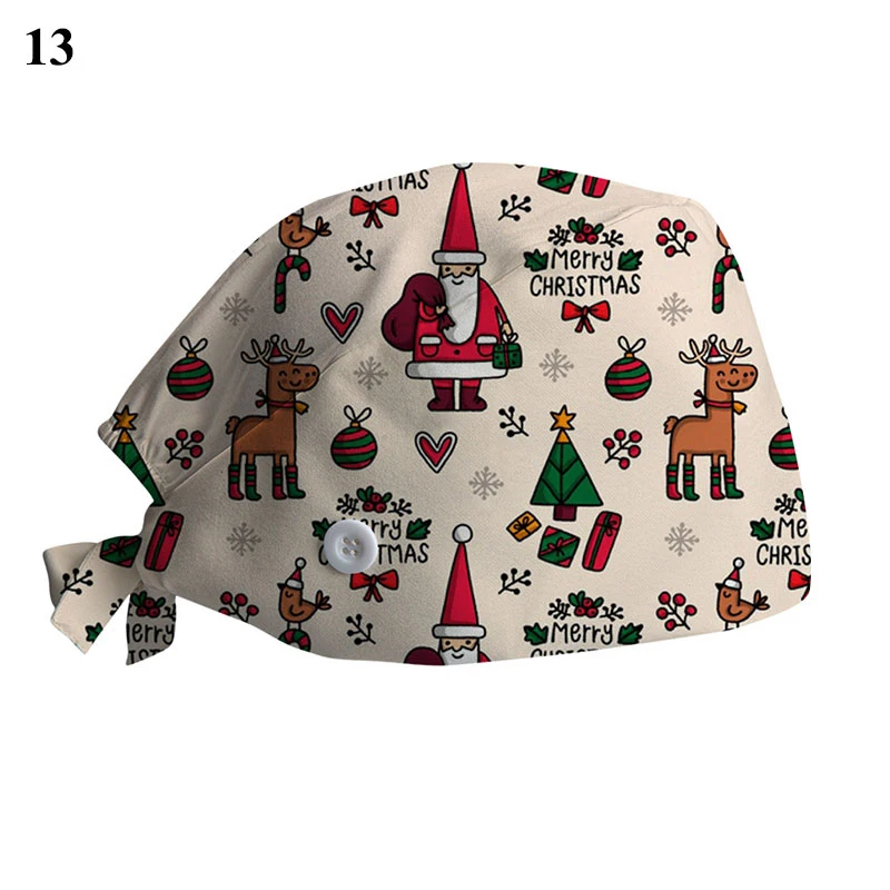 

Christmas Print Scrub Hat 2020 New Cotton Adjustable Scrubs Cap Beauty Salon Frosted Cap Laboratory Pet Shop Scrub Cap Hot