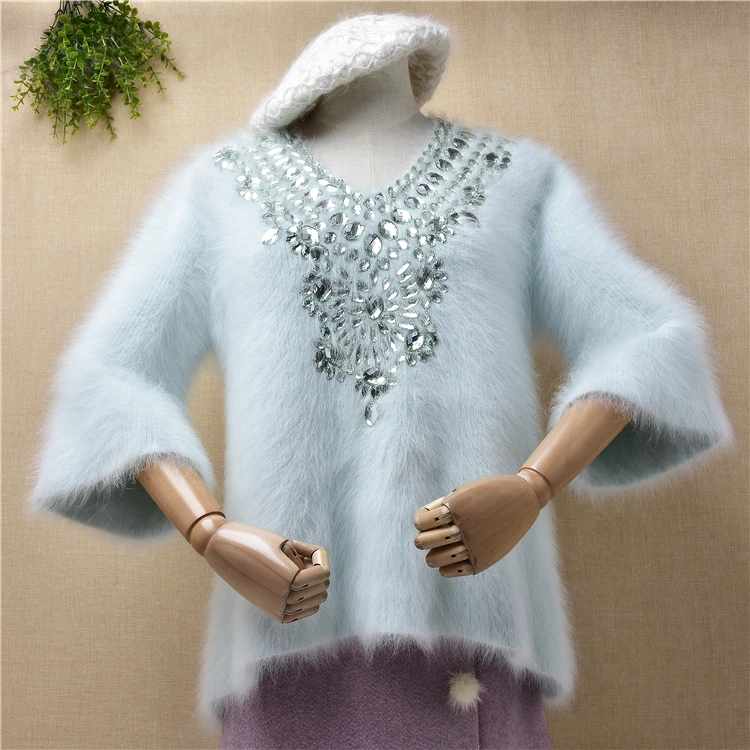 Высокое качество женские ручной вязки украшенная бисером норка кашемир