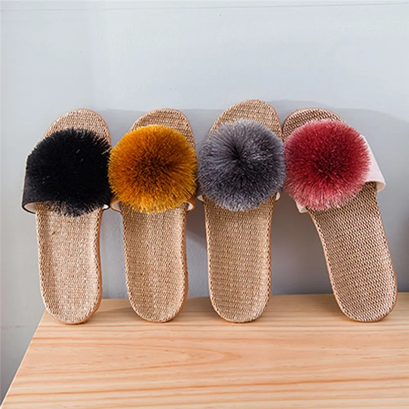 Летние льняные тапочки женская домашняя обувь с бантом и цветами Вьетнамки