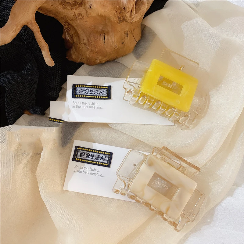 

High Quality Geometric Acrylic Hair Claws Square Hair Crabs Clip Leopard Grain Hair Clamps Women Hair Accessories Transparent