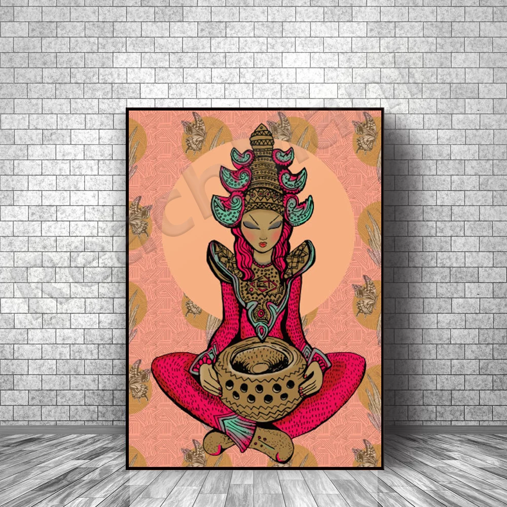 

Thai Buddha Chalk Tretchikoff Lamp Medieval MCM Style Colored Art Poster Printed by Msdre...Decorative Poster by British Artist