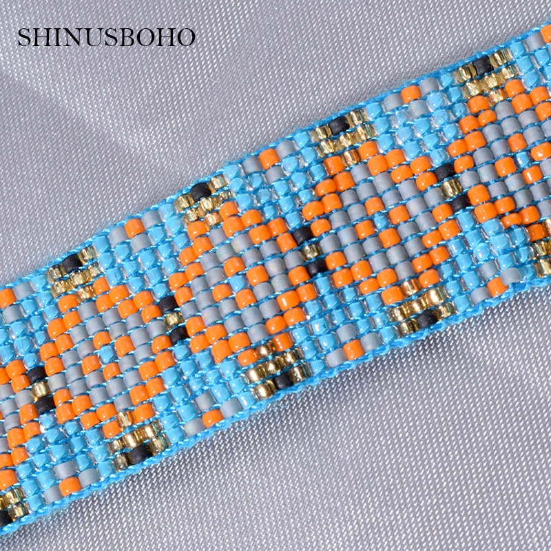 

Miyuki Bracelet Hand Accessories For Women Girl Blue Wide Boheme Wide Summer Bracelet Jewelry Handmade Woven Delica Beads