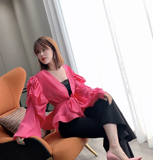 WHITNEY WANG блузки 2020 Весенняя модная Уличная Сексуальная блуза с глубоким v образным