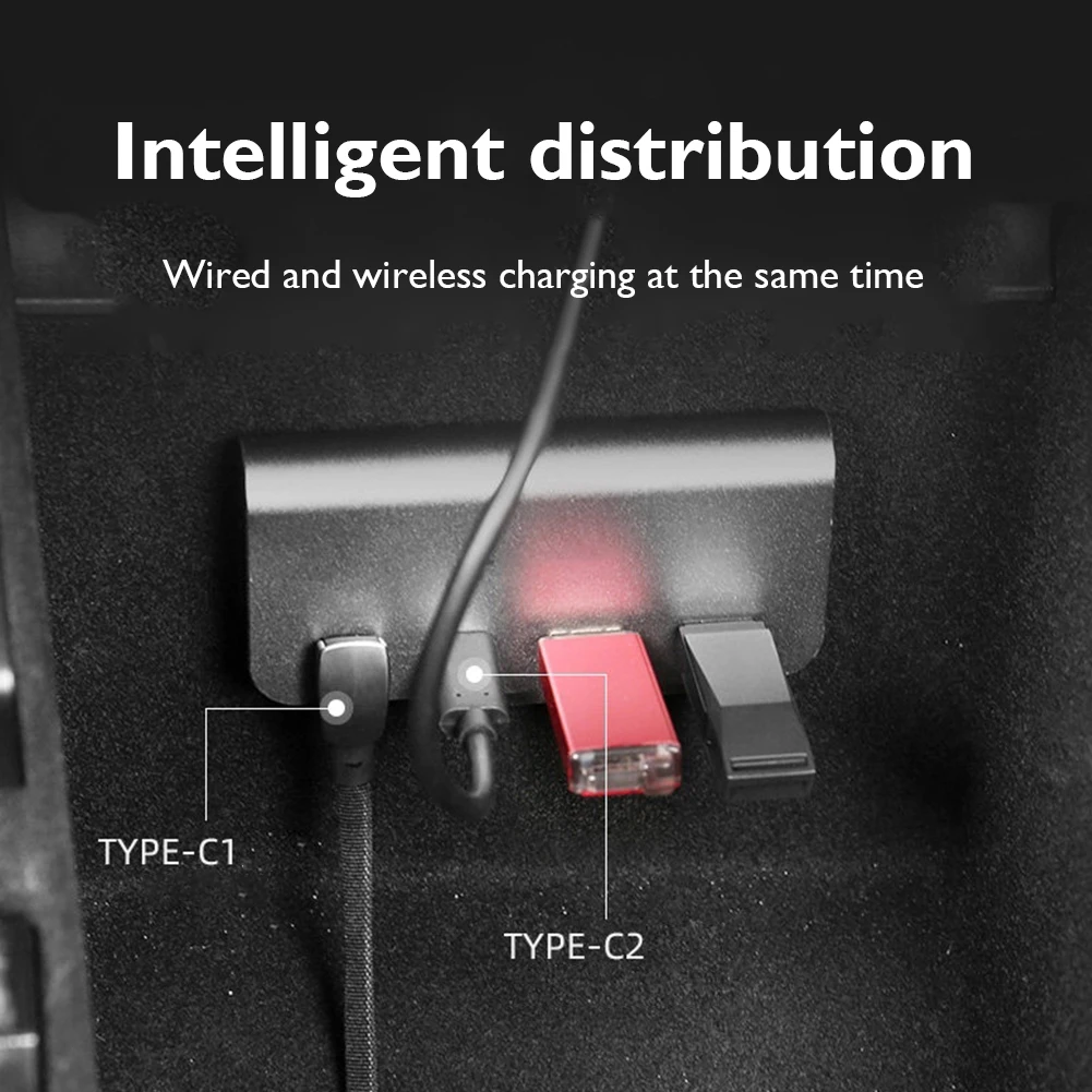

Portable USB Hub 4 in 1 Center Console Adapter Converter with 2 USB A + 2 USB C Ports for Tesla Model 3 Y for Computer Desktop