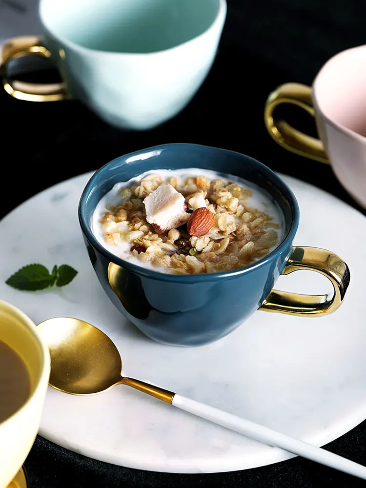 Простая красочная глазурованная керамика чашка большая кухонная для завтрака в