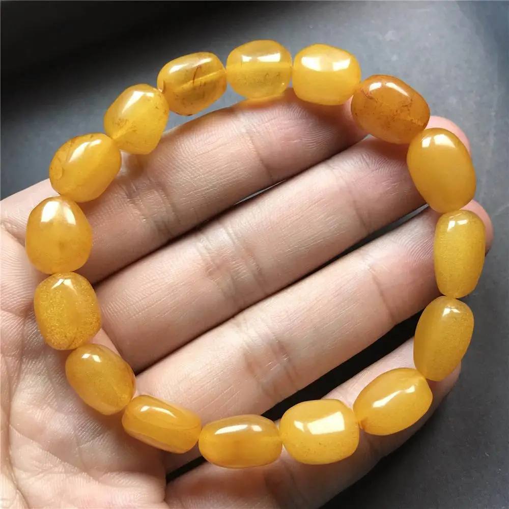 

Genuine Natural Yellow Amber Bracelet For Woman Man Love Gift Gemstone Barrel Beads 14x10mm Healing Stone Fashion Jewelry AAAAA