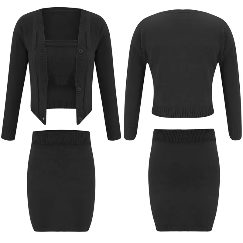 Женский комплект из трех предметов Повседневный Кардиган на пуговицах с