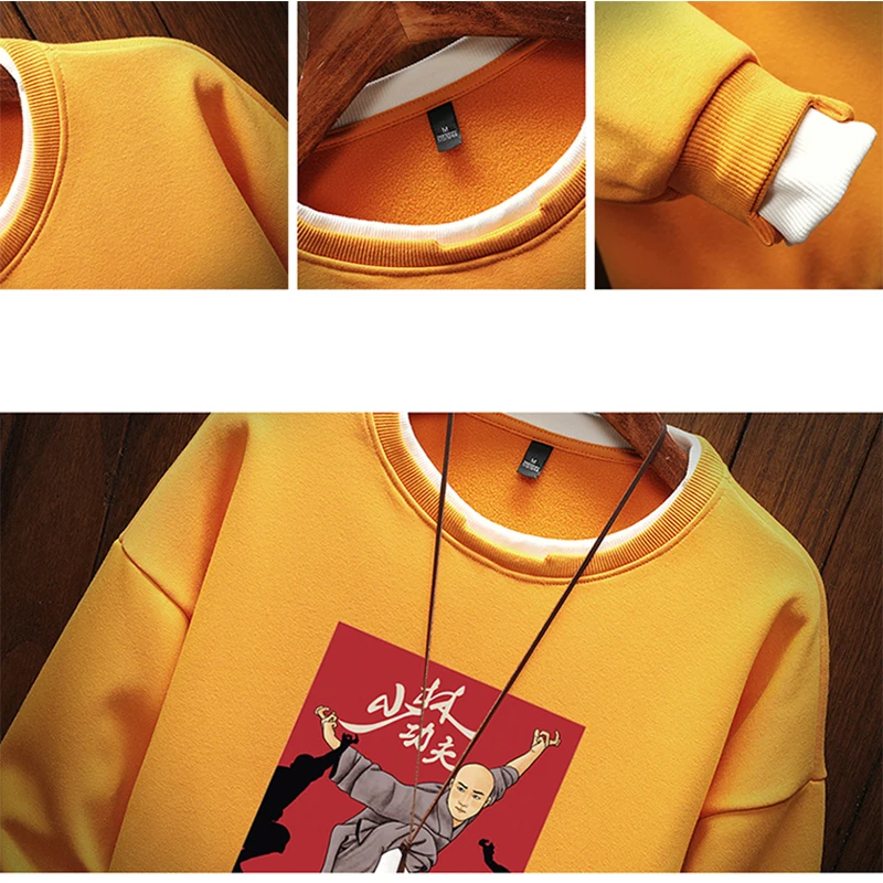 

Single Road Crewneck Sweatshirt Men Oversized 2020 Autumn Kung Fu Anime Japanese Streetwear Hip Hop Black Hoodie Men Sweatshirts