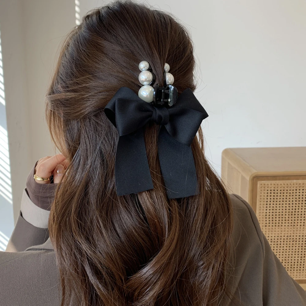 

New Bow Knot Pearls Barrettes Hairpins For Women Trendy Spring Hair Clips Ribbon Headband Ponytail Hair Accessories Hair Claw
