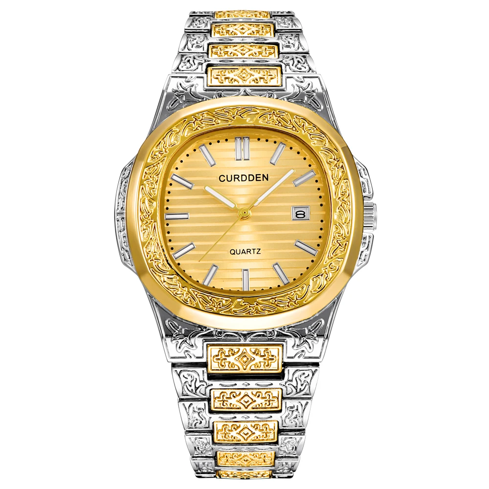 CURDDEN брендовые часы для мужчин роскошные полностью стальные с календарем бизнес