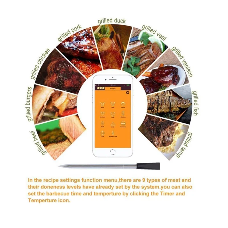 

Kitchen Oven Thermometer Wireless Smart BBQ Meat Food Cooking Steak Thermometer Bluetooth Outdoor Barbecue Gifts 2021