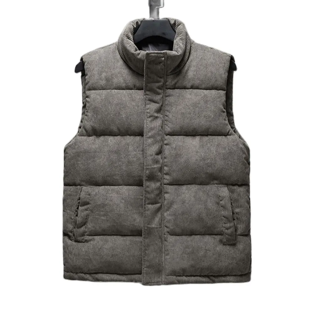 2021 модный мужской однотонный жилет с высоким воротником на молнии утепленный