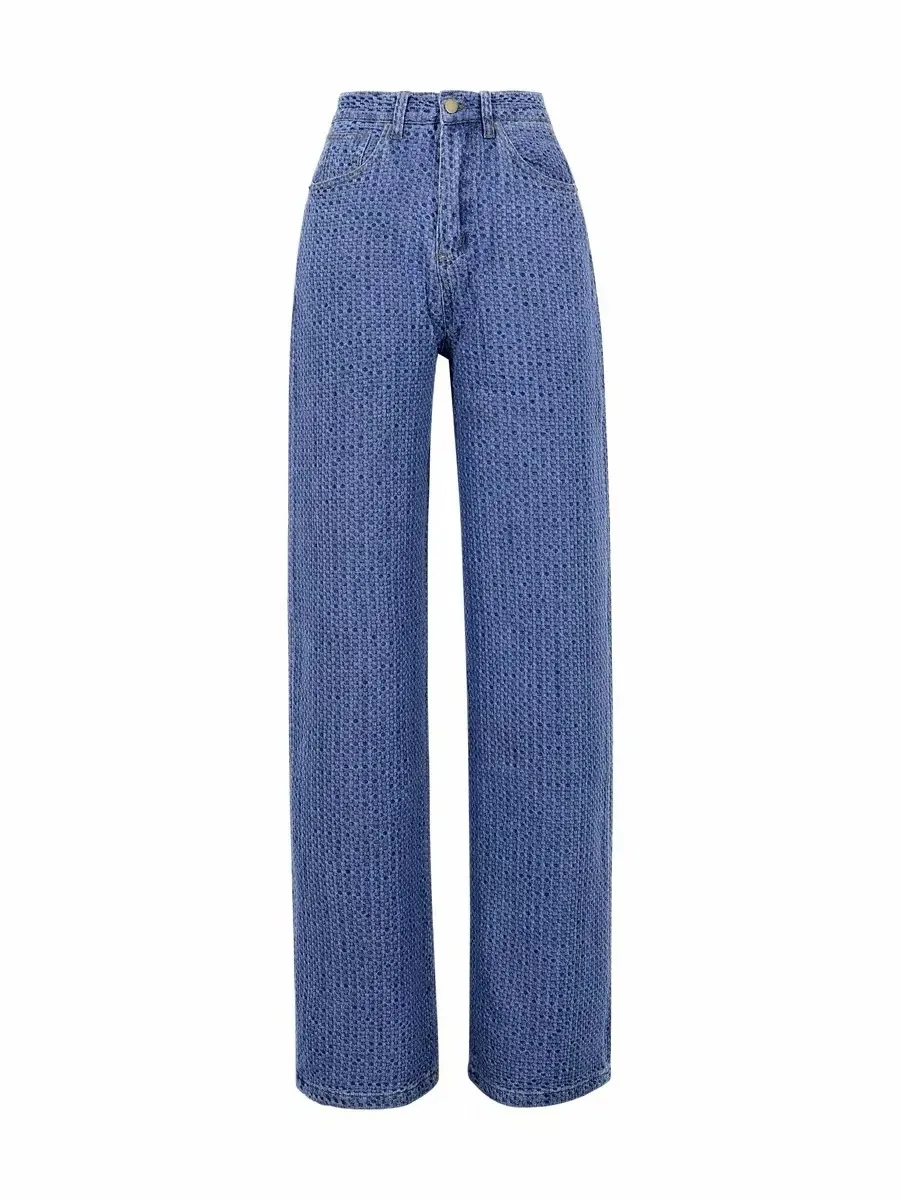 

TVVOVVVIN Vintage Knitted Jeans Women's 2021 Spring New Fashion Loose High Waist All-match Straight Trousers LA4J
