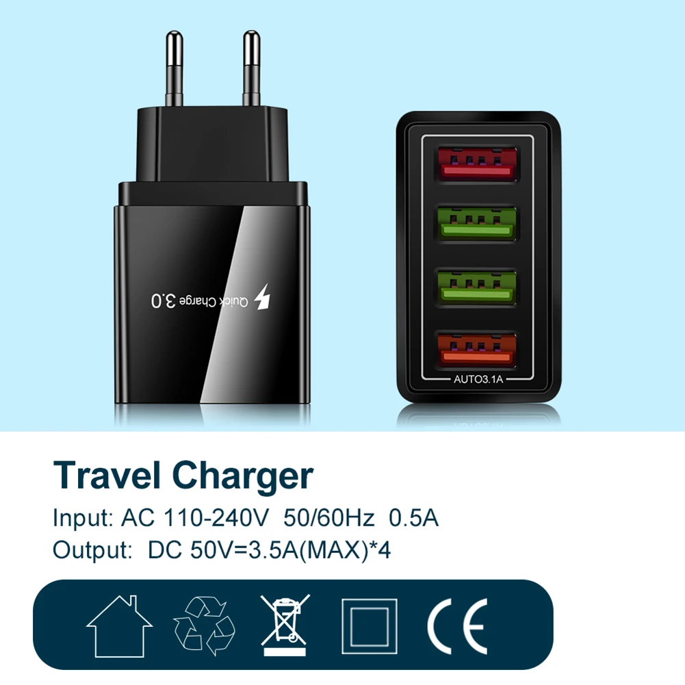 5V 3A USB Зарядное устройство быстрой зарядки зарядное QC 3 0 Быстрый 4 Порты