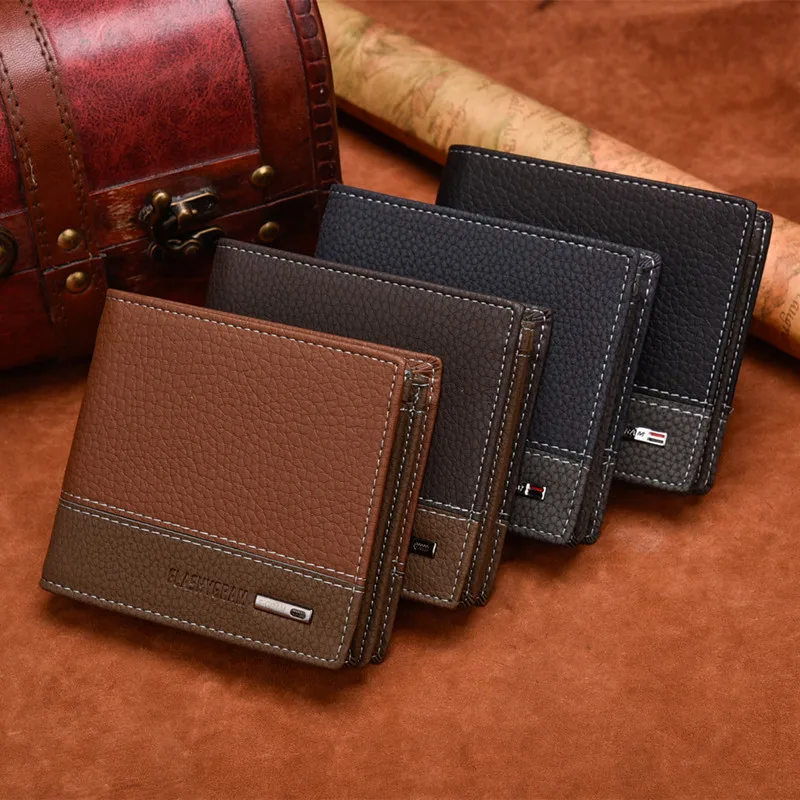 

Leather Wallet Men's Litchi Pattern Short Wallets Card Holder cartera hombre pequena Luxury Business Small Man Coin Purse 2021
