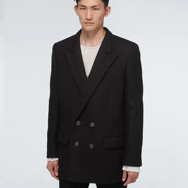 Мужской свободный двубортный костюм твидовое пальто повседневное тонкий и