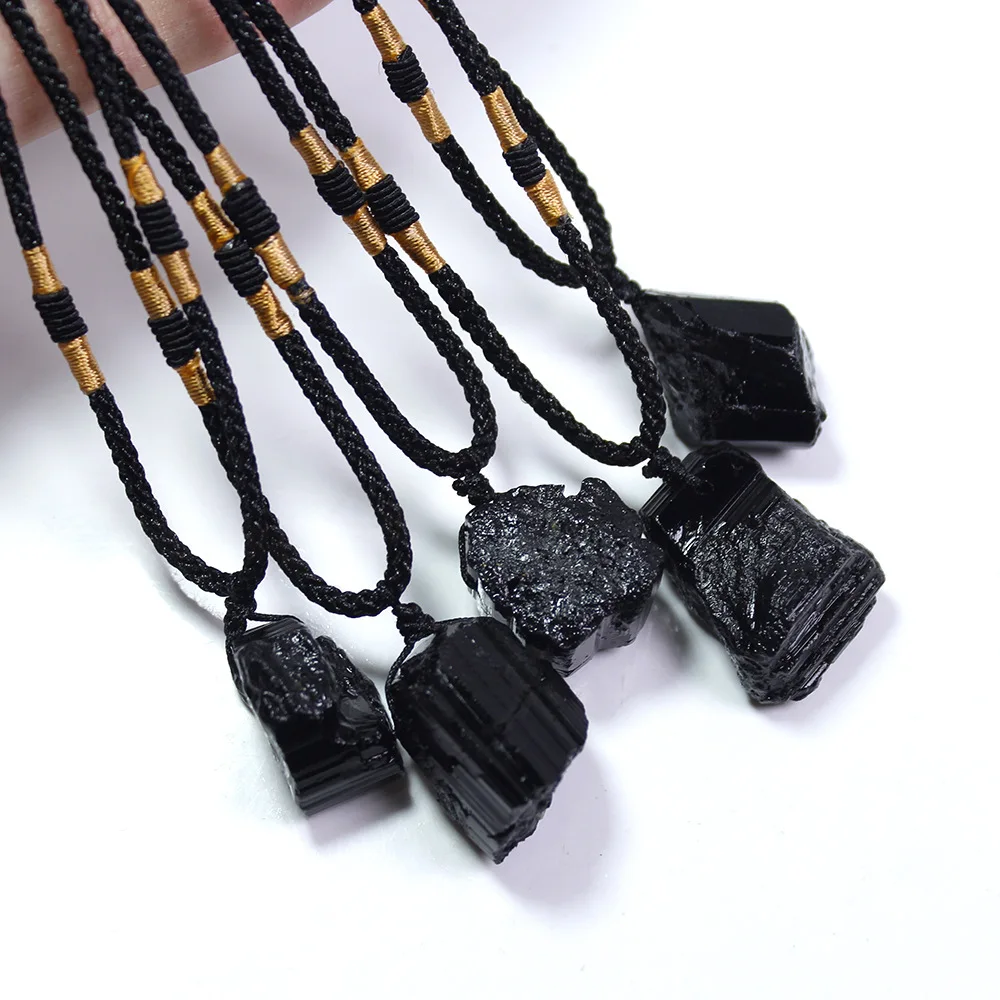 Natural Crystal Rough Stone Necklace Black Tourmaline Pendant Irregular Shaped Pendant Jewelry Wholesale dropshipping