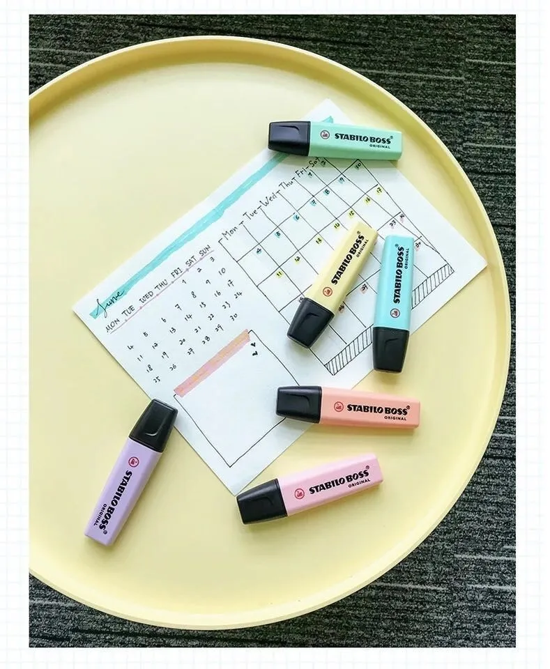 1 шт., 6 цветов, STABILO Boss Macaron, пастельные маркеры для хайлайтера, ассорти, зубило, перо, маркер, пуля, joural, маркер, школьные принадлежности