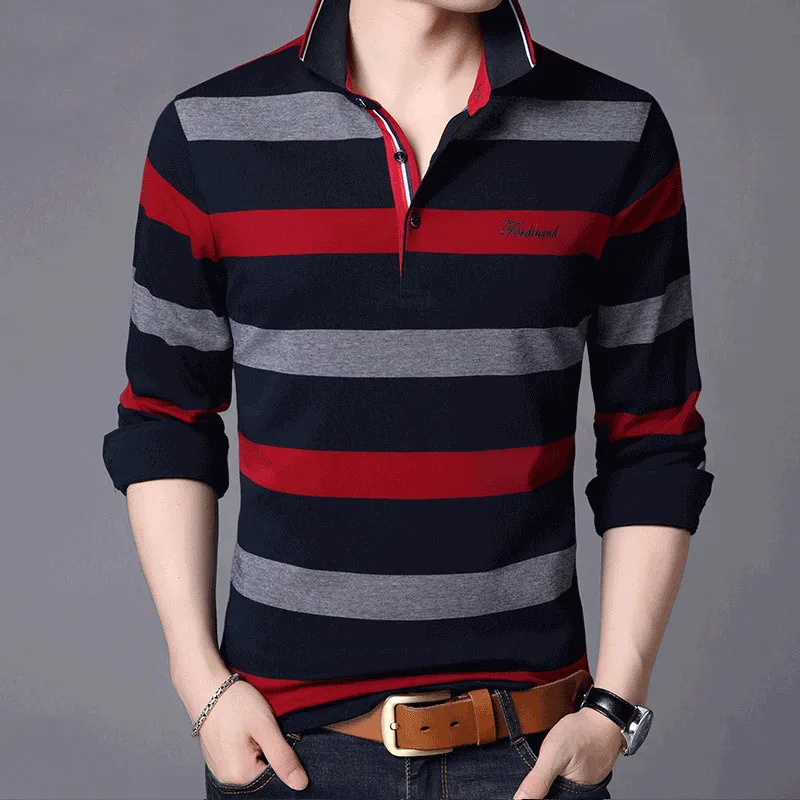 Полосатый Дизайн новинка 2020 Мужская брендовая рубашка поло с длинным рукавом