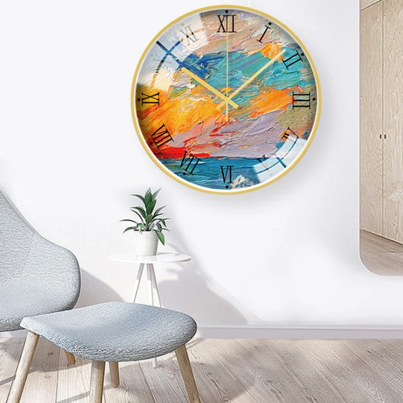 Oil Painting Decorative Metal Wall Clocks Silent Quartz Circular Hanging Clock Modern Design Home Decor | Дом и сад