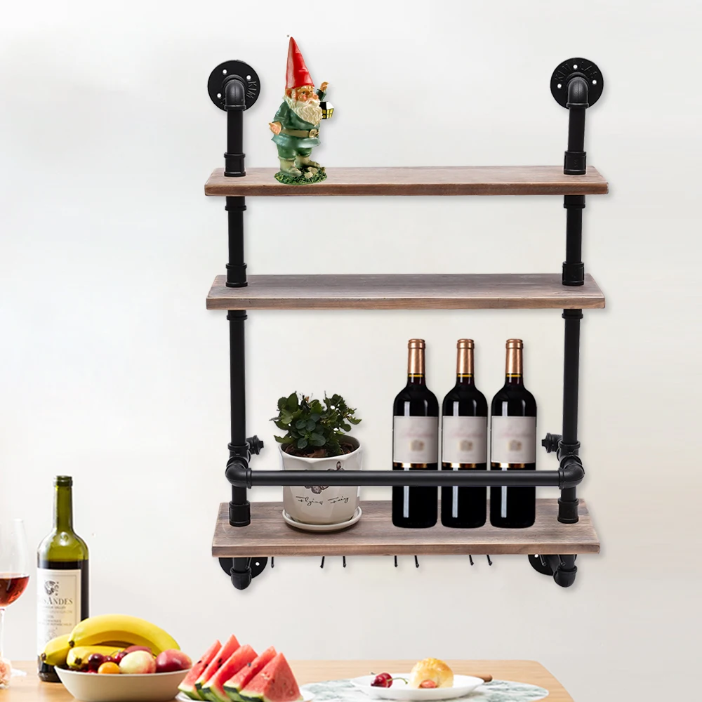 

3 Layer Wall Mounted Wine Rack Glass Champagne Bottles Storage Display Holder for Home Bar Kitchen