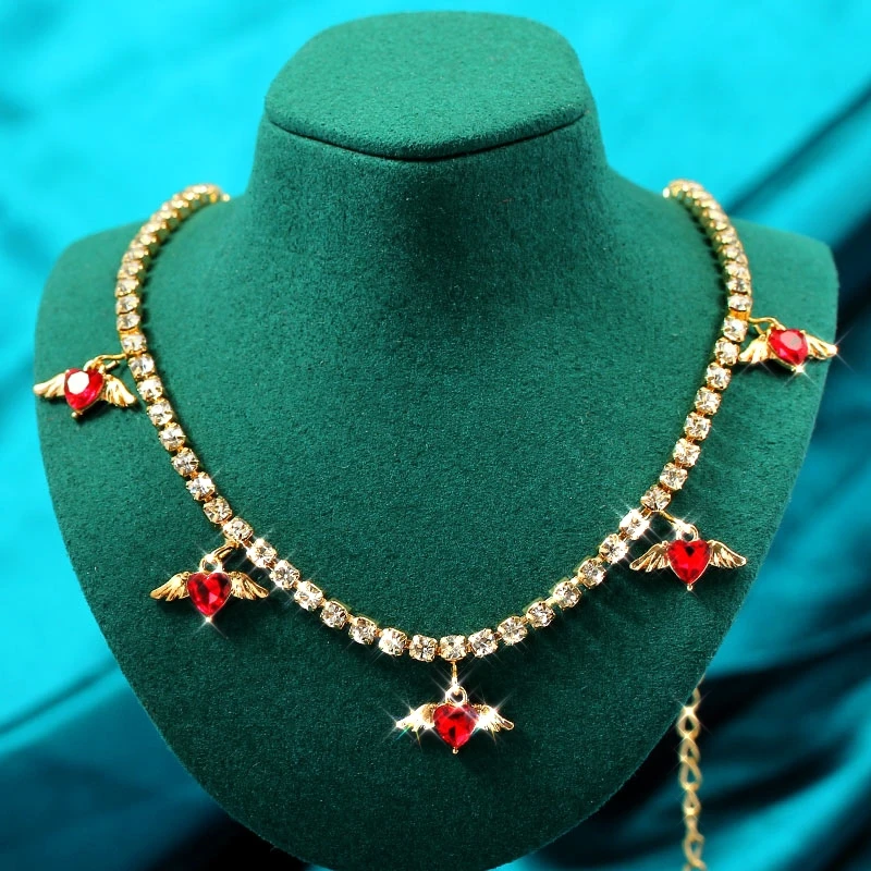 JJFOUCS трендовая Новинка кулон с блестящим кристаллом в форме сердца и крыльев
