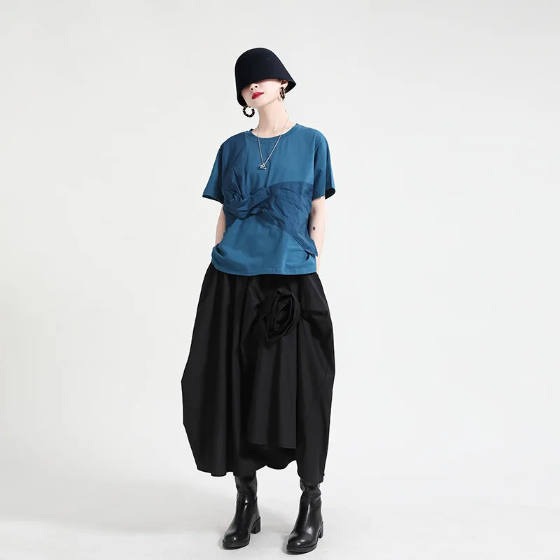 

2021 Summer New Solid Color Casual Tops Short Sleeve Women's Design Bandage Bottom Shirts Leisure T-shirt Women Tees Female