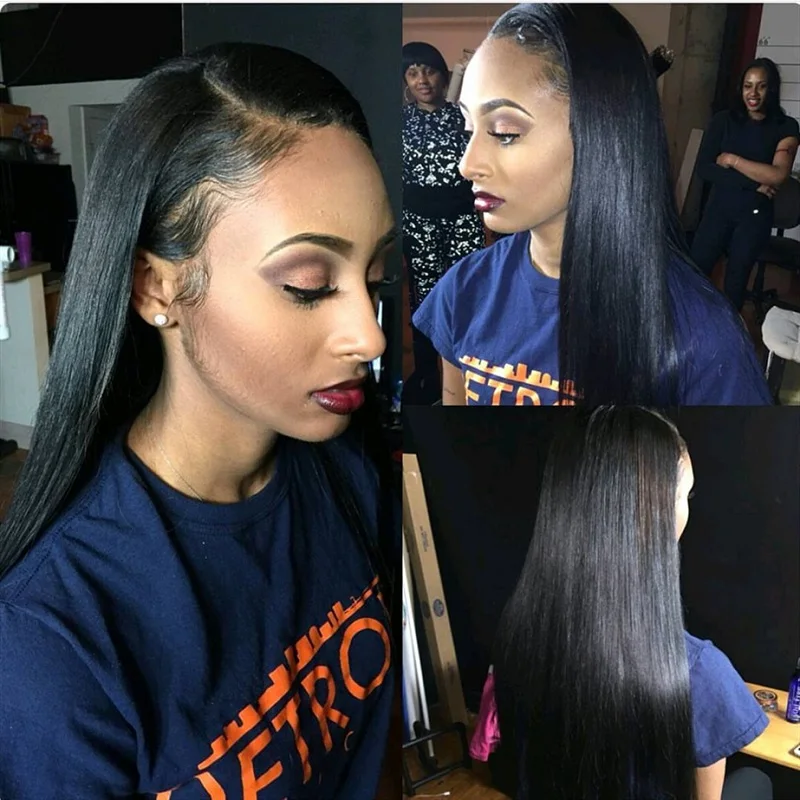 Прямой парик Yaki из Малайзии парики 150% человеческих волос на сетке спереди с