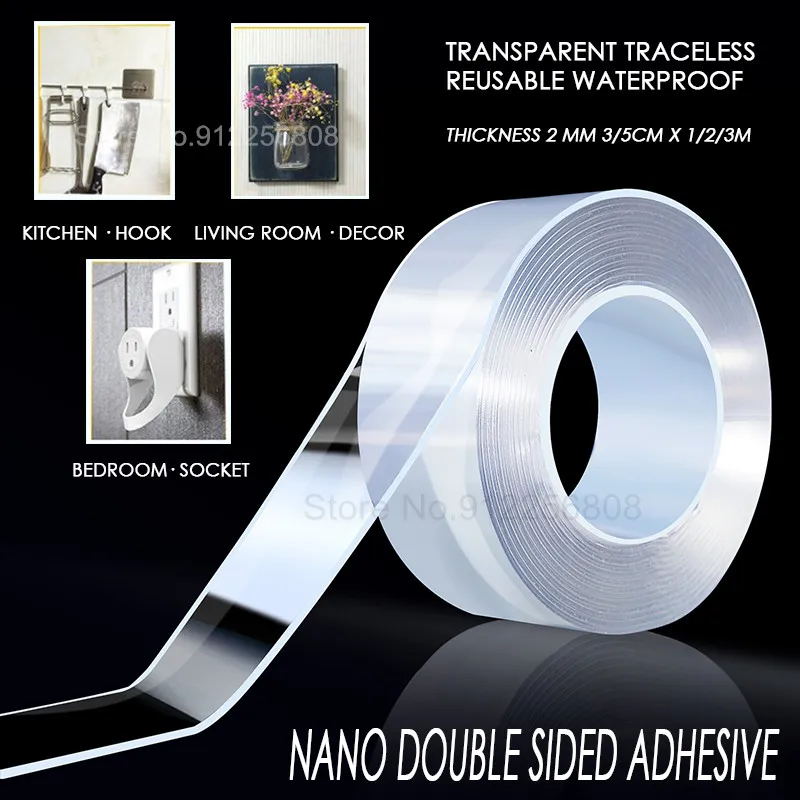 3/1 m Nano Transparent Traceless Double Sided Tape Reusable Waterproof For Bathroom kitchen Home Wall Stickers Decoration Tape