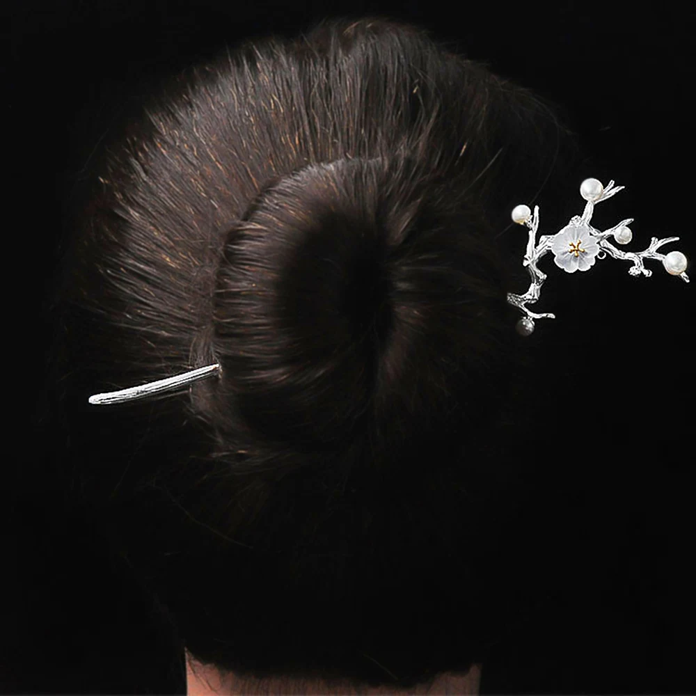 

Crystal Flower Freshwater Pearl Silver Hair Stick Blossom Vintage Chinese Hair Sticks Thai Silver Hairpin Hair Jewelry WIGO1470